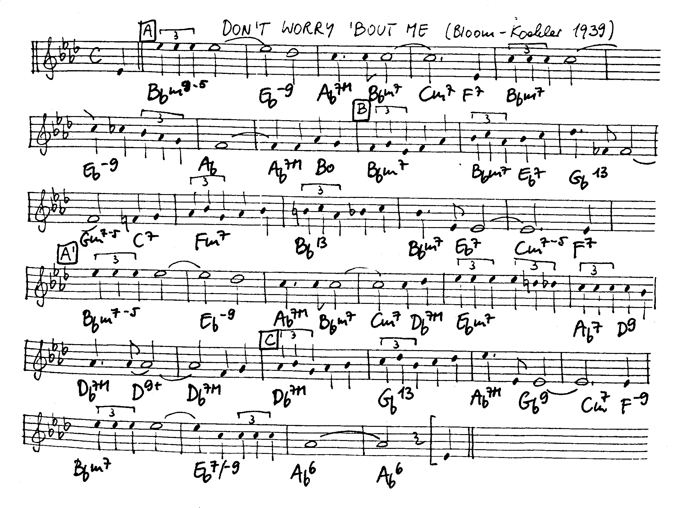 don't worry 'bout me free jazz leadsheet - Courtesy of the Jungle Jazz Band